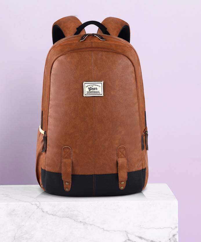 Gear Small 20 L Laptop Backpack CLASSIC ANTI THEFT FAUX LEATHER Tan, Black