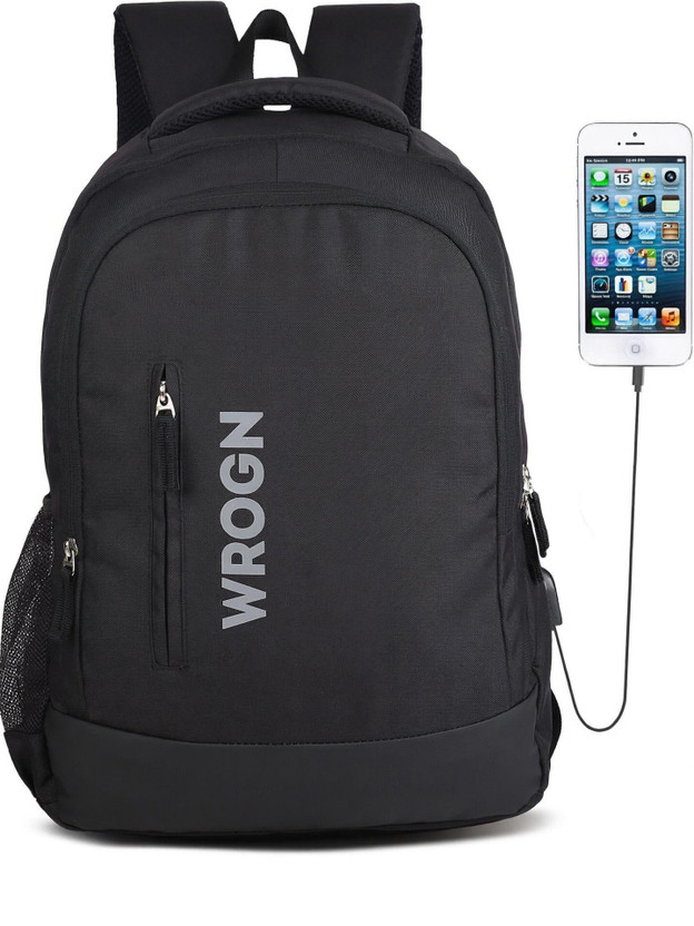 WROGN Large with USB Charging port 15.6 inch with Two Compartment 35 L Laptop Backpack(Black)
