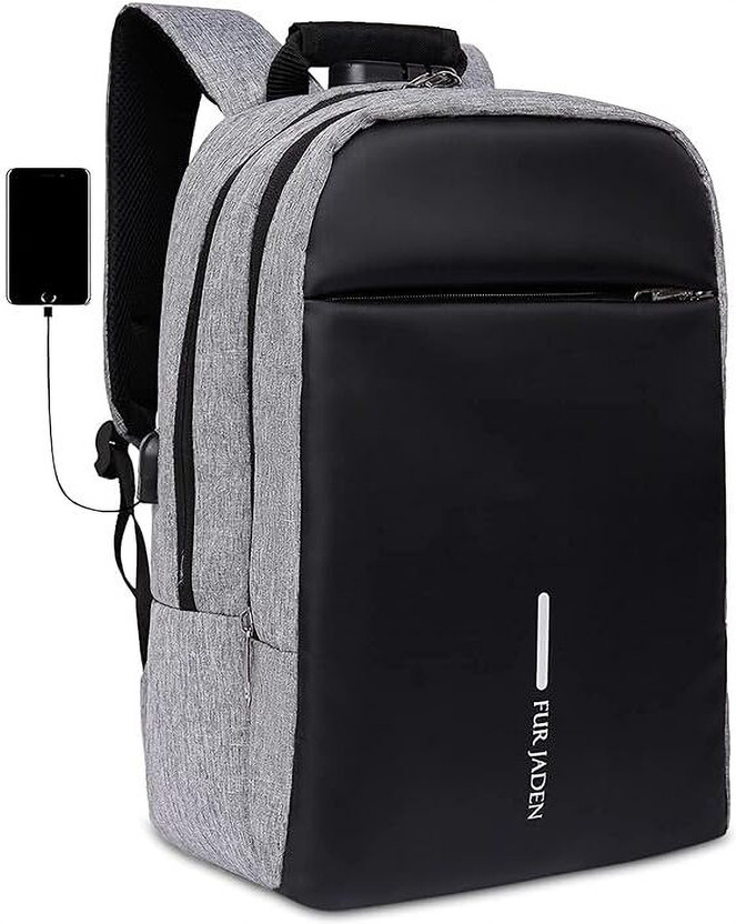 FUR JADEN With Anti-Theft Number Lock, USB Charging Port & 15.6 Laptop Compartment 22 L Laptop Backpack(Grey, Black)
