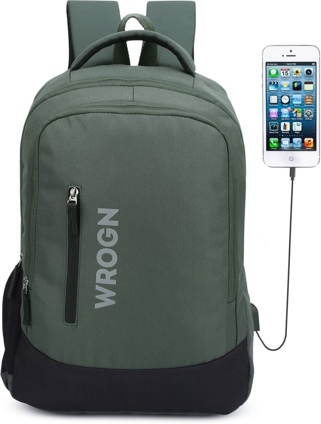 WROGN with USB Charging port and 15.6-inch with two Compartment bag 35 L Laptop Backpack(Green, Black)