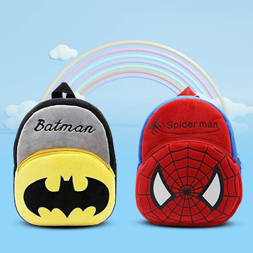 SPIRITED Combo Backpack Batman & Spiderman Soft Velvet Kids School Bag  Nursury Class To 5 14 L Backpack Light Red - Price in India 