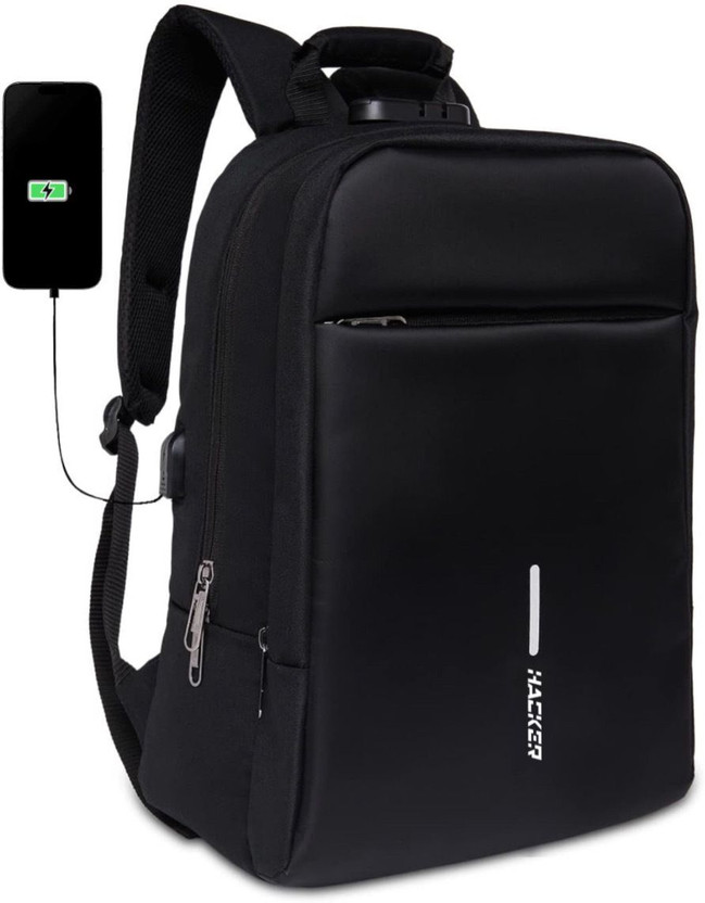 Hacker for Men & Women with Number Lock & USB Charging Port For Travel & Office Use 25 L Laptop Backpack(Black)