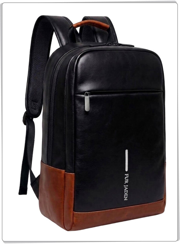 FUR JADEN Vegan Leather Anti Theft Number Lock 15.6 Inch 25 L Laptop Backpack(Black)