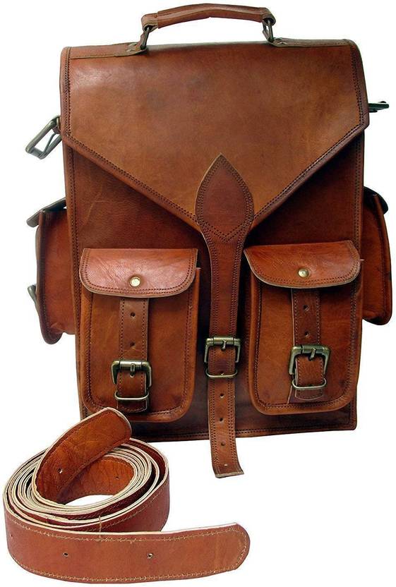 ABC Leather Backpack Laptop Messenger Bag for College School Office
