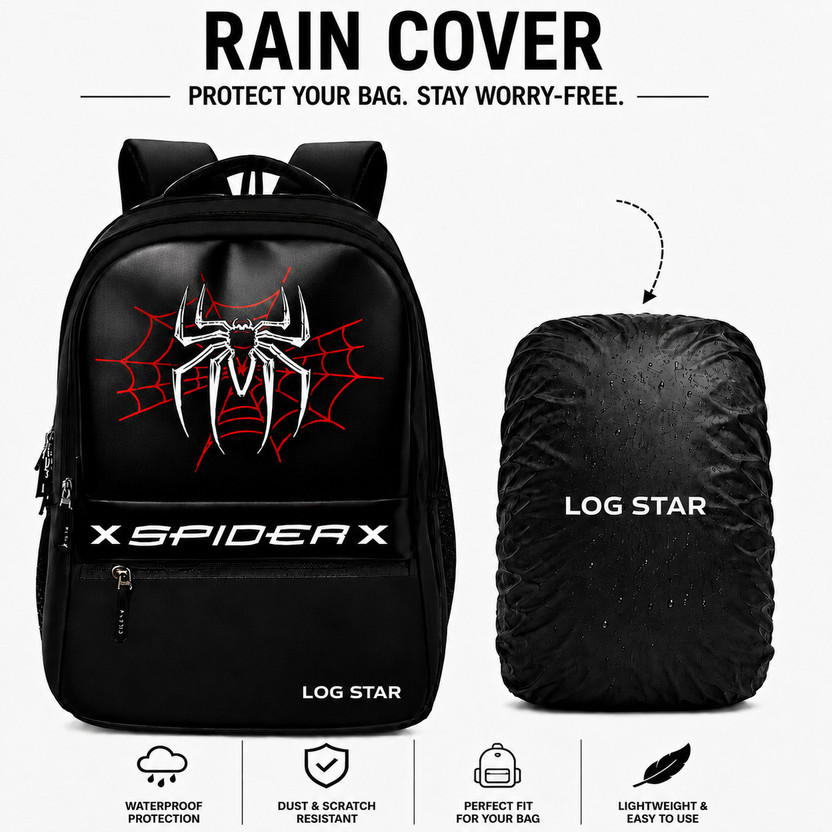 Log-Star 35L spider print bag for girls and boys 35 L Laptop Backpack(Black)