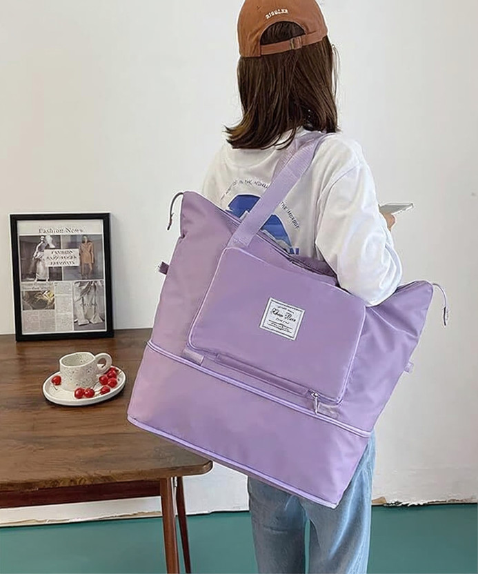 Remang JyotiClc Foldable Travel Duffel Bag, Large Capacity Folding Travel Bag Small Waterproof Shoulder Bag(Purple, 34.5 L)