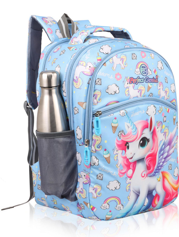 PERFECT GENIUS Kids Unicorn School Bag Backpack for Girls (3-9 Years) | Trendy & Spacious Waterproof School Bag(Blue, 24 L)