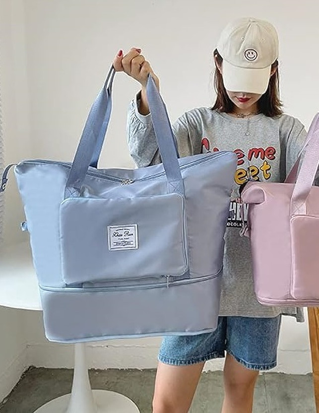 Remang JyotiClc Foldable Travel Duffel Bag, Large Capacity Folding Travel Bag Small Waterproof Shoulder Bag(Blue, 34.5 L)