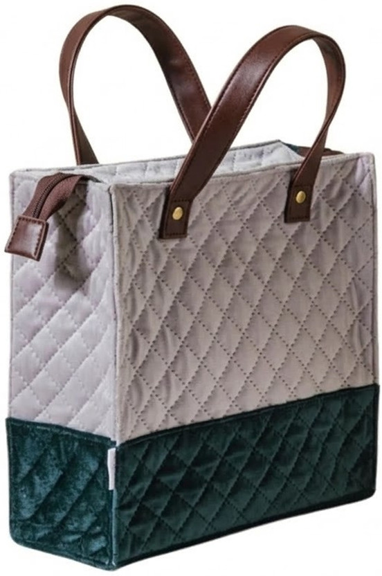 X9X Grey Quilted Waterproof Multipurpose Lunch Tote Bag for Women Office Use Waterproof Lunch Bag(Green, 9.4 L)