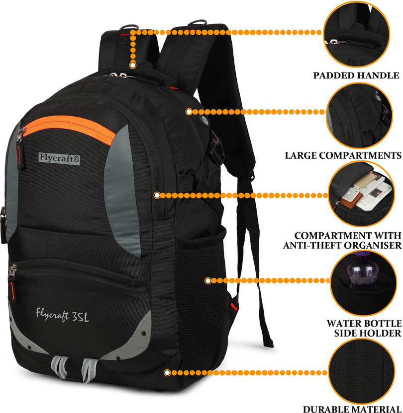 Flycraft simna.1381 orange spacy comfortable 5th to 10th class casual Waterproof School Bag(Black, 30 L)