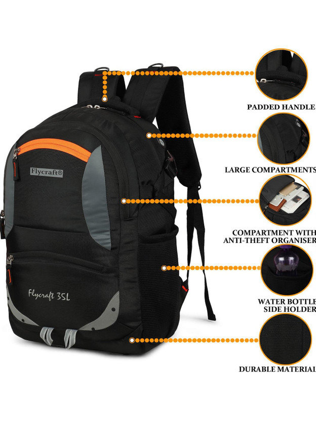 Flycraft simna.1381 orange spacy comfortable 5th to 10th class casual Waterproof School Bag(Black, 30 L)