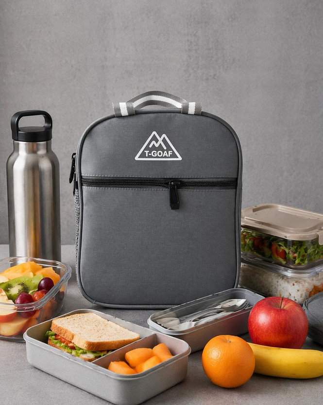 T GOAF Smart Insulated Lunch Bag for School, College, University & Office Waterproof Lunch Bag(Grey, 7 L)