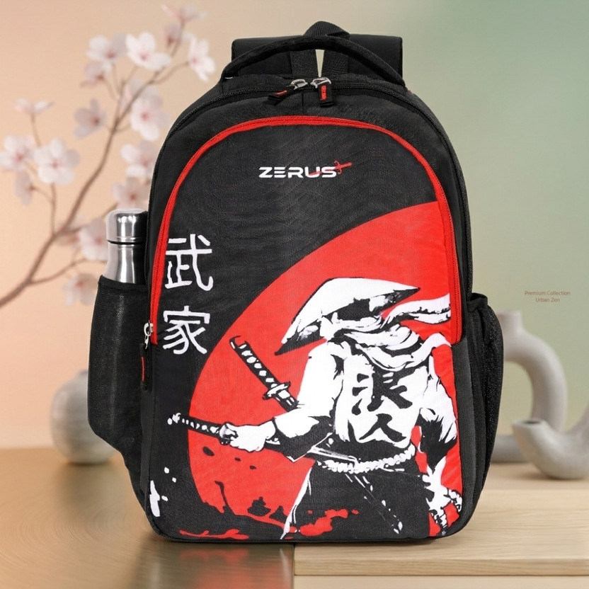 ZERUS Trendy Samurai Art Backpack for Students Office Travel Daily Use Waterproof Backpack(Black, 30 L)