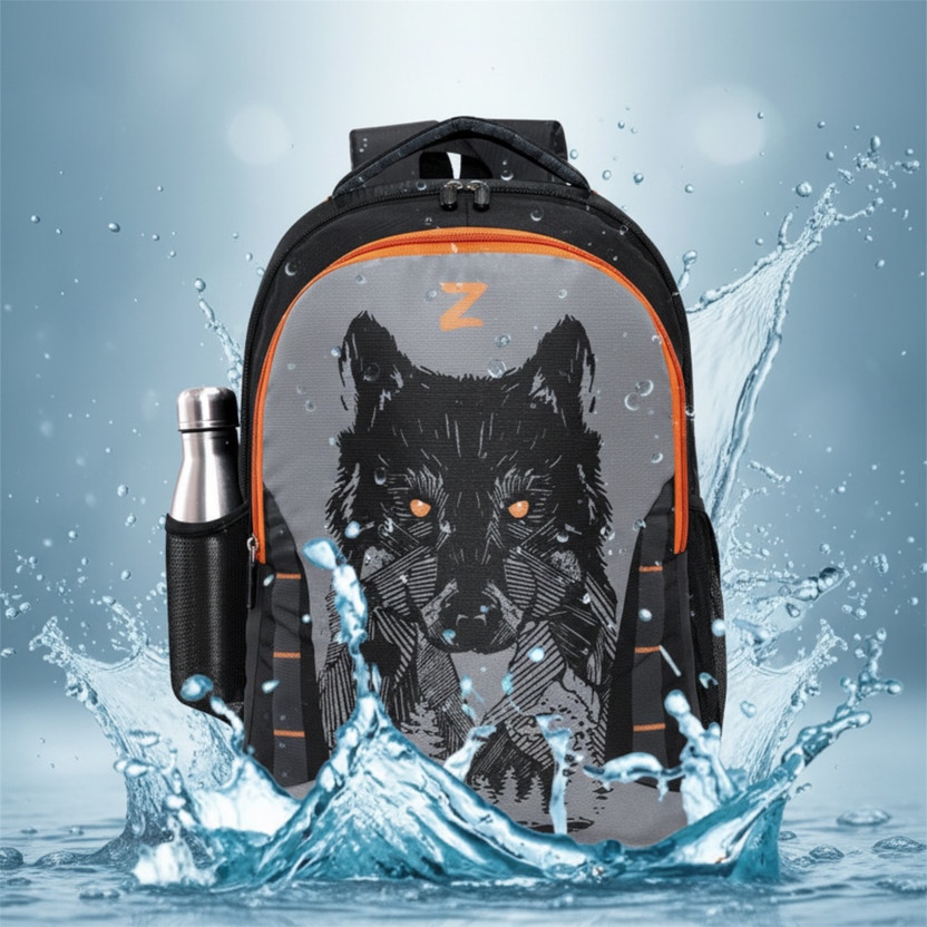ZERUS Stylish Wolf Print Backpack For Men Boys | Lightweight Travel Office College Use Waterproof School Bag(Black, 25 L)