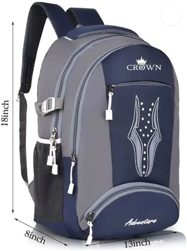 CROWN Stylish With Large Spacious men and women for School & College Backpack(Blue, Grey, 35 L)