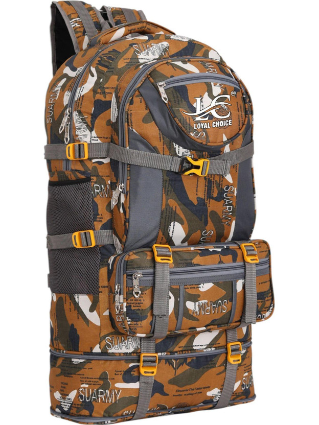 LOYAL CHOICE Travel Backpack for Sport Camping Hiking Trekking Bag Rucksack - 60 L (Army). Waterproof Backpack(Brown, 60 L)