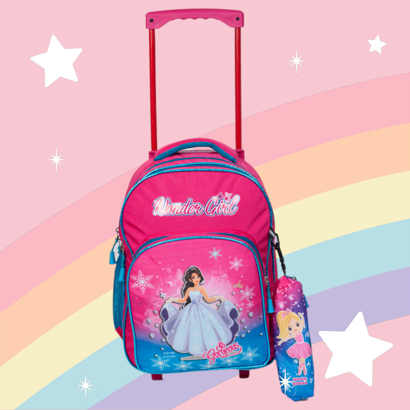 Indian Riders baby wonder girl School Kids Bag - 16 Inches- Queen Pink School Bag Trolley Bag Waterproof Trolley(Multicolor, 20 L)