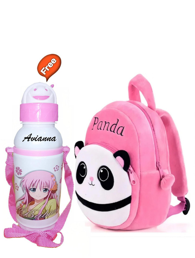 Avianna Panda Pink Kids School Backpack With Water Bottle Plush Bag(Multicolor, 15 L)
