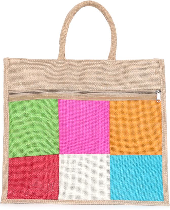 ATOTE Eco-Friendly Jute Carry Bags | Reusable Shopping Bags for Daily Use with Zipper Waterproof Multipurpose Bag(Multicolor, 10 L)