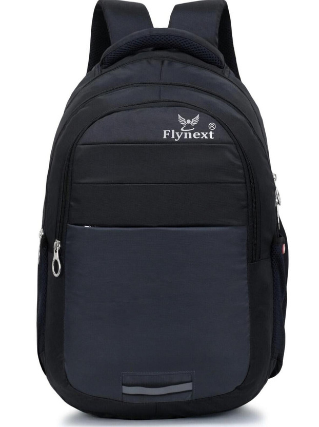 Flynext Black Spacy School Bag For Boys and Girls||Office,College and Travel Waterproof School Bag(Black, Grey, 30 L)