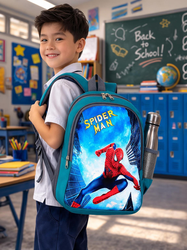 Mfort Spiderman 25 L 40cm Kids School Bag For nursery Lkg ukg Boys & Girls Waterproof School Bag(Light Blue, 25 L)