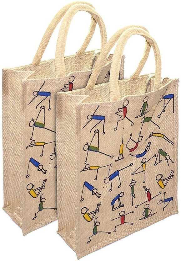 Asbah YOGA PRINT JUTE SHOPING HAND BAG Multipurpose Bag(Tan, 15 L)