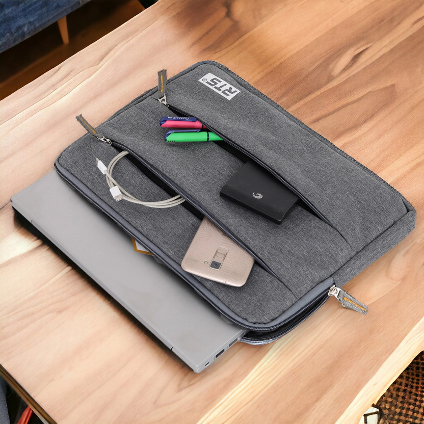 RTS Luggage Laptop Sleeve with Durable Handles & Multiutility Zipper Pockets Waterproof Laptop Sleeve/Cover(Grey, 14 inch)