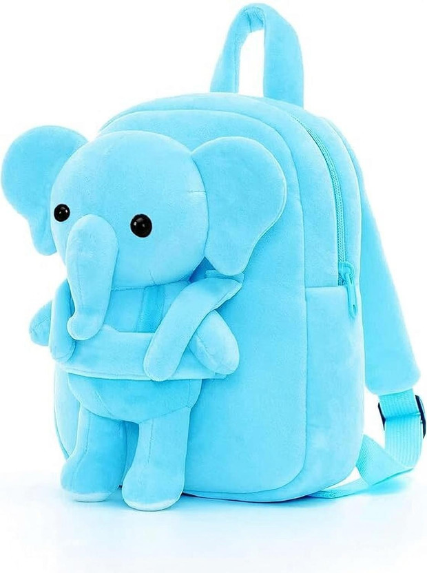 HappyChild Kids School Bag For Boys Girls Baby for 2 to 5 Years Nursery, Preschool,Picnic Plush Bag(Blue, 13 inch)