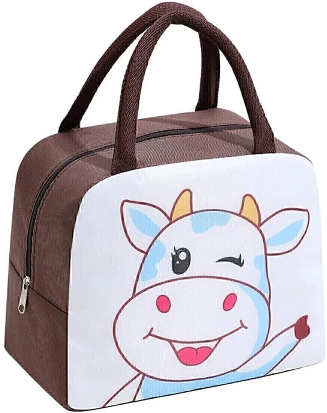 Flywind Cute Cartoon Animal Pattern Waterproof Large Capacity Lunch Box Bag for Women Lunch Bag(Brown, 5 L)
