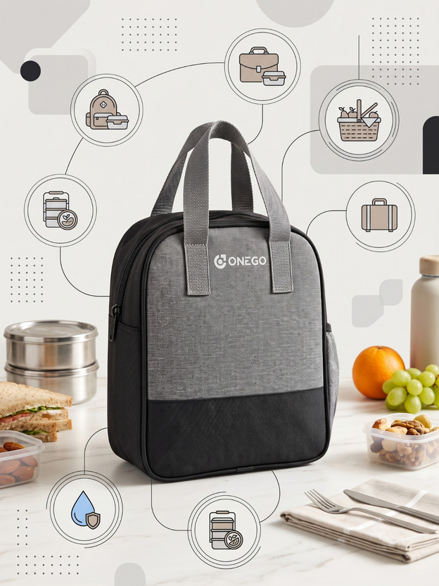 ONEGO Classic Insulated, Leak-Proof & Spacious Tiffin Bags for Office & School Waterproof Lunch Bag(Black, Grey, 10 L)