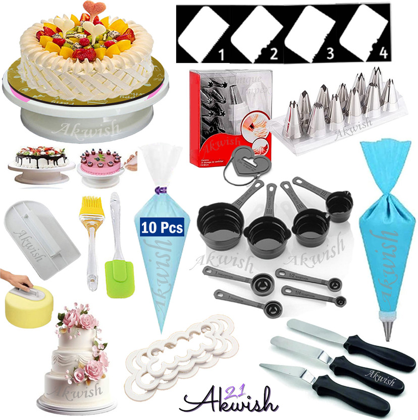 Akwish cake baking set + cake making materials + baking kit combo Kitchen Tool Set(Multicolor, Baking Tools, Brush, Knife, Spatula, Cooking Spoon)