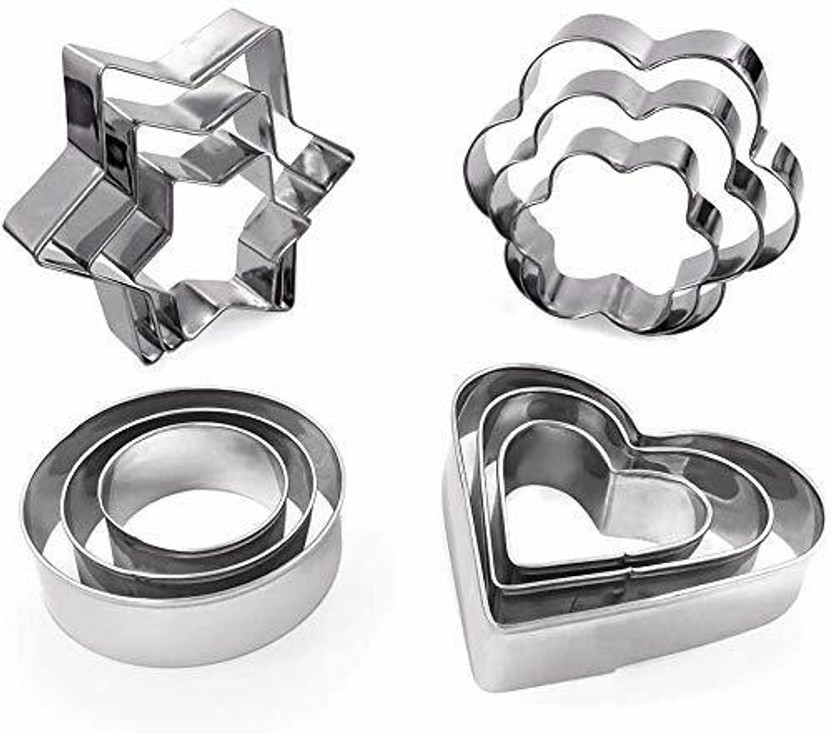 ZEKARO Star,Circle,Heart and Flowers Shape Stainless Steel Cookie Cutter Shapes, Cutter Bakeware Mould Biscuit Mould Set Sugar Arts Fondant Cake Decoration Tools Cookie Cutter(Pack of 12)
