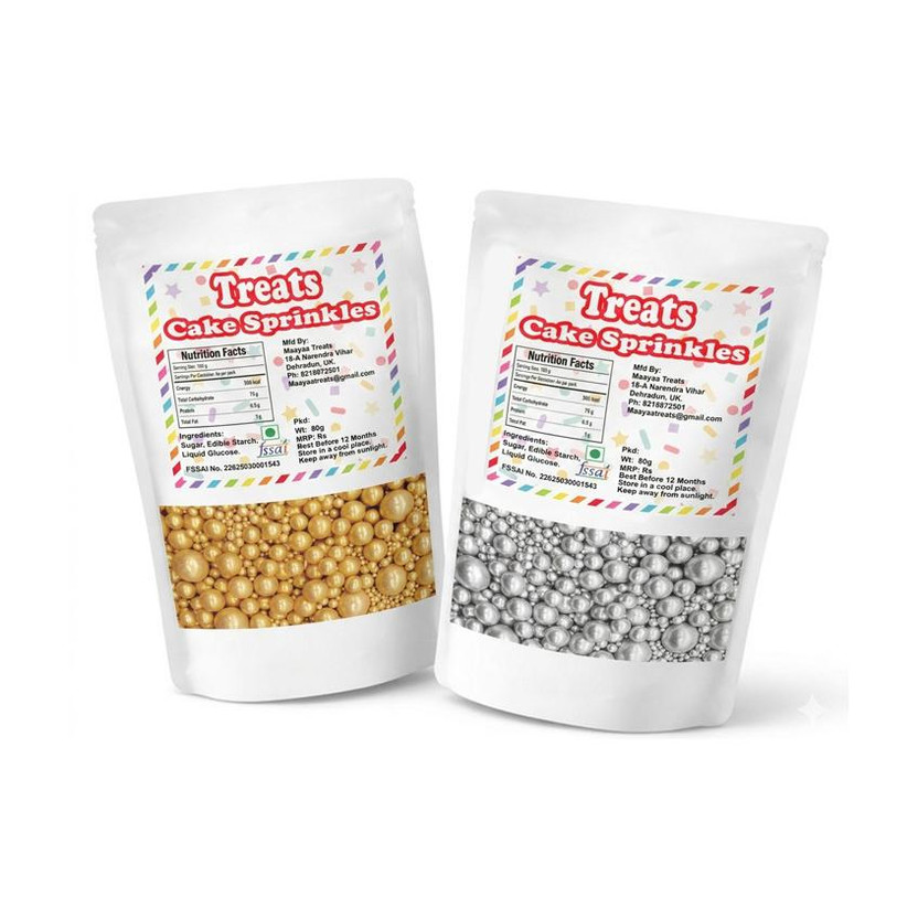 maayaa Cake Sprinkles Combo - Golden Pearls and Silver Metallic Sugar Balls Sprinkles(160 g, Pack of 2)