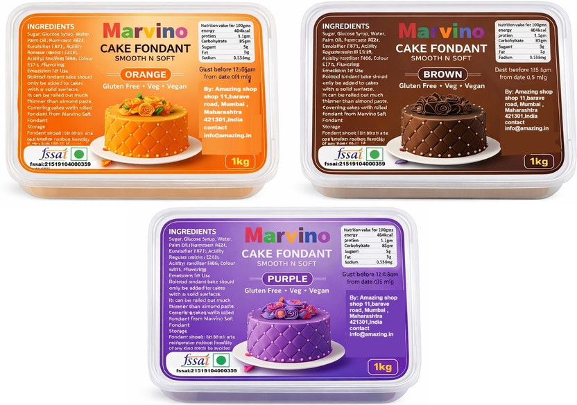 Marvino cake fondant Sugar Paste(3 kg, sugar fondant, Pack of 3)