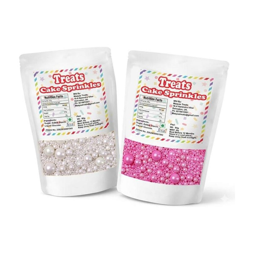 maayaa Cake Sprinkles Combo - Pink & White Pearls Sugar Balls Sprinkles(160 g, Pack of 2)