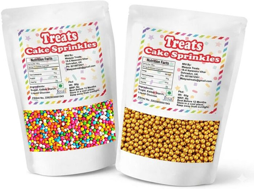 maayaa Golden & Rainbow Sugar Pearls Combo for Cake Decoration Sprinkles(160 g, Pack of 2)