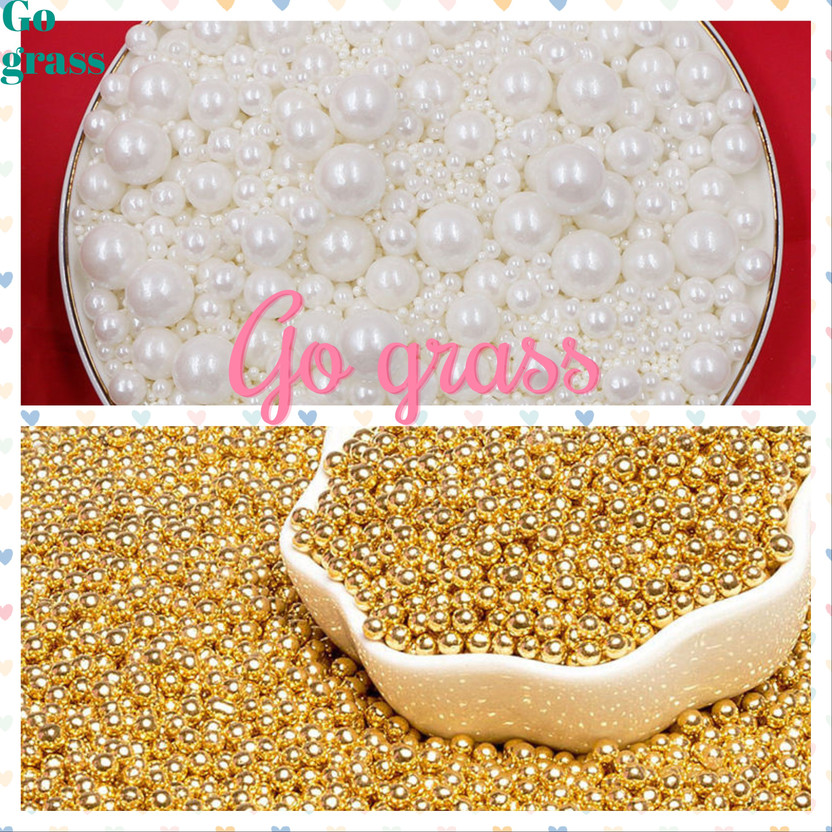 GO GRASS Combo of Decorative White & Golden Ball Sprinkles for Cake & Cupcake 100g Each Sprinkles(200 g, Pack of 2)