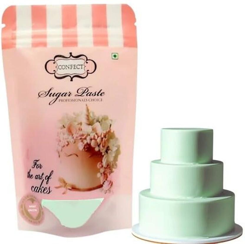 Confect Mint Green Edible Fondant for Cake Decoration | Nut-Free, Palm Oil-Free Sugar Paste(250 g, Vanilla)