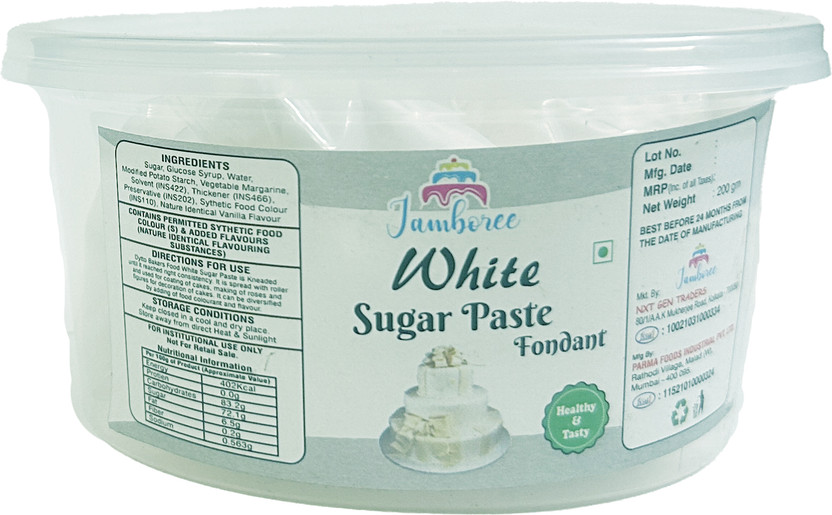 JAMBOREE White Fondant – Smooth, Vibrant, and Easy to Work With for Cakes and Decorating Sugar Paste(200 g)