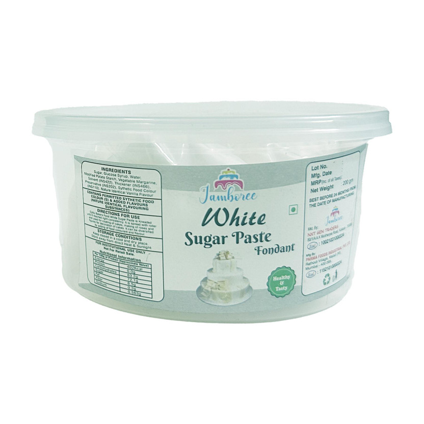 JAMBOREE White Fondant – Smooth, Vibrant, and Easy to Work With for Cakes and Decorating Sugar Paste(200 g)
