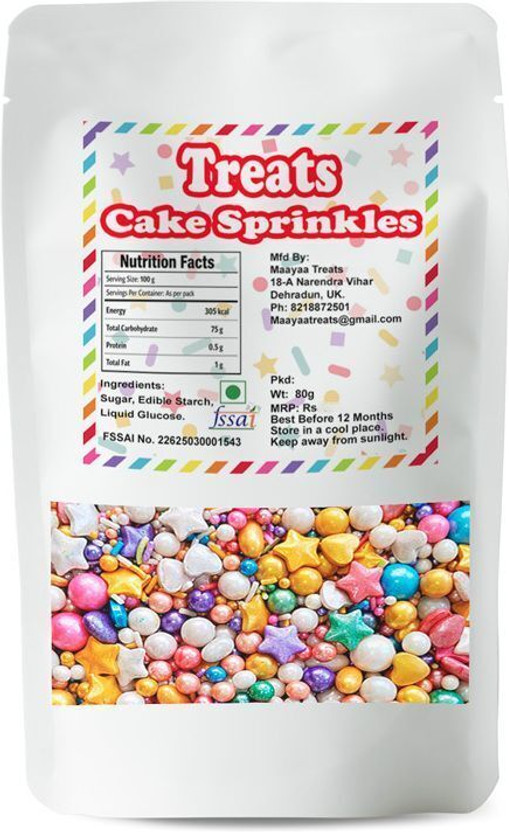 maayaa Rainbow Colors Stars Hearts Vermicelli Sugar Balls, Cake Decoration Sprinkles(80 g)