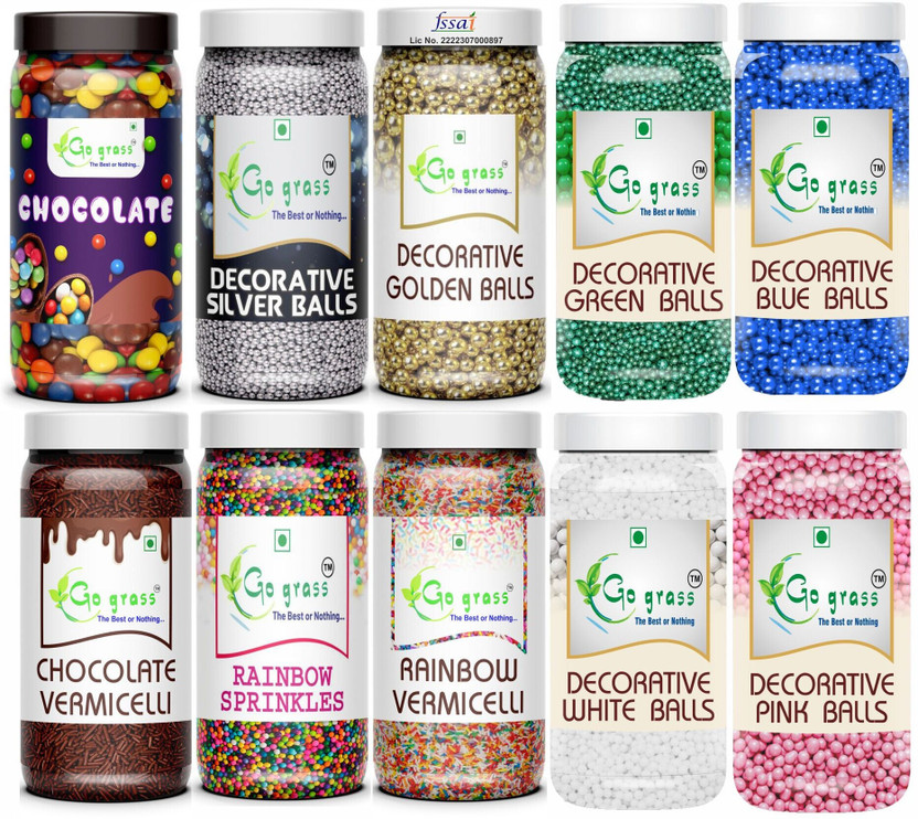 GO GRASS NEW Cake Decorating set ,Variety of Cake Sprinkles for Cupcakes / EACH 80GRAM Sprinkles(800 g, Pack of 10)