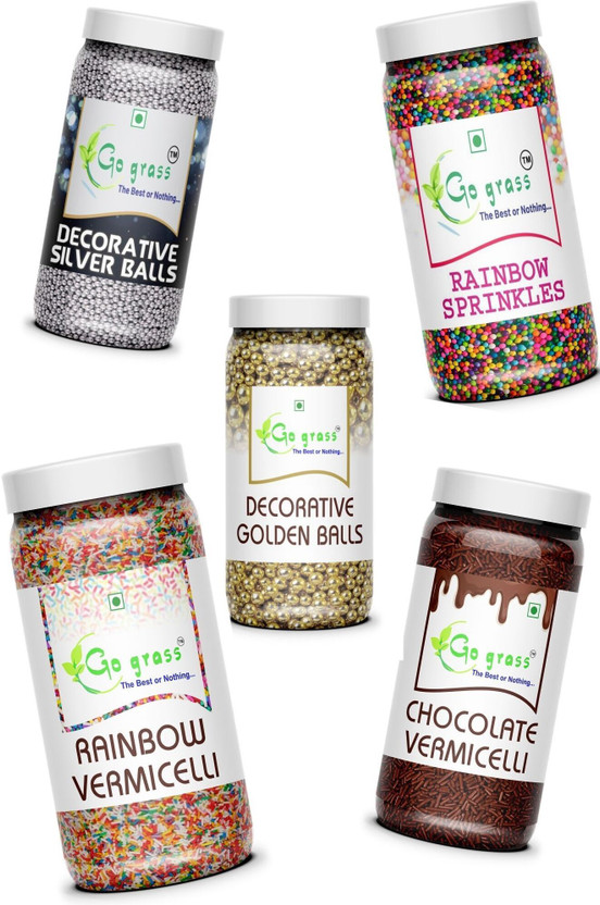 GO GRASS Cake Decorating Set ,Variety of Cake Sprinkles for Cupcakes & More / EACH 80GRAM Sprinkles(400 g, Pack of 5)
