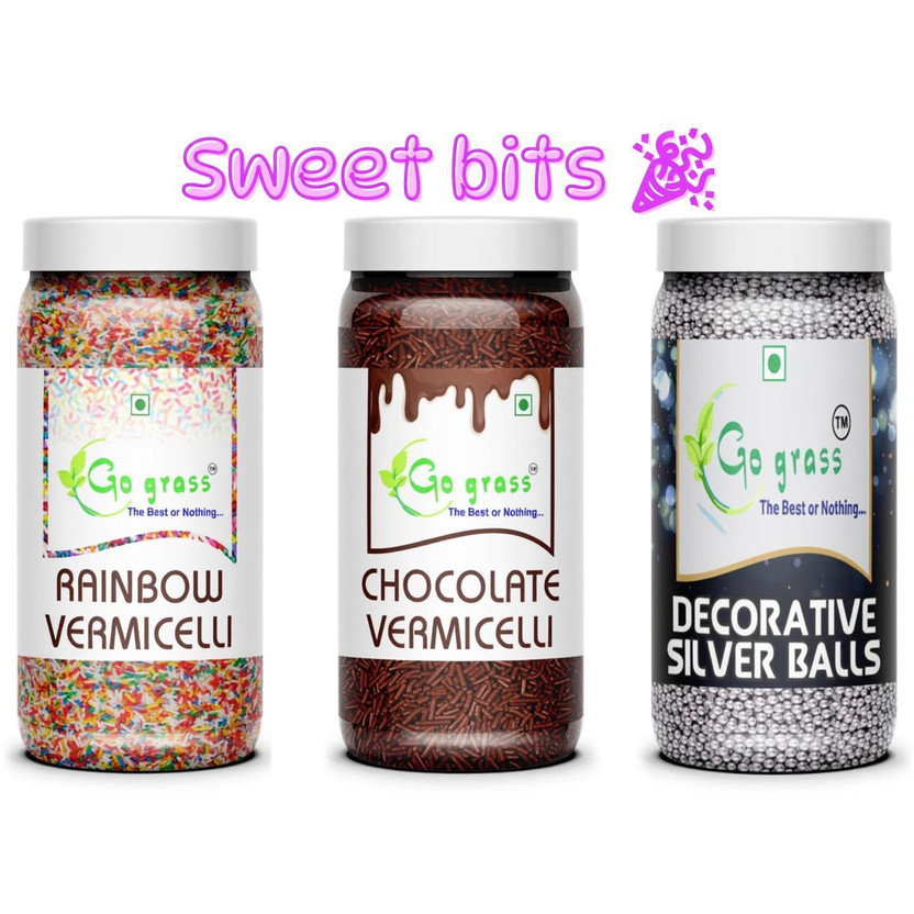 GO GRASS Sweet Bits ,Variety of Cake Sprinkles for Cupcakes & More / EACH 80GRAM Sprinkles(240 g, Pack of 3)