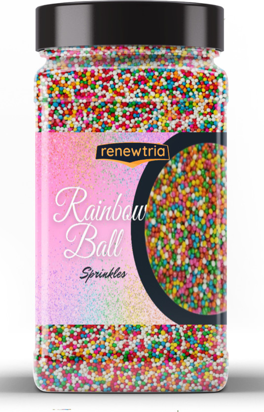 RENEWTRIA Rainbow Sugar Sprinklers for cakes (Multicoloured Balls) Sprinkles(200 g)