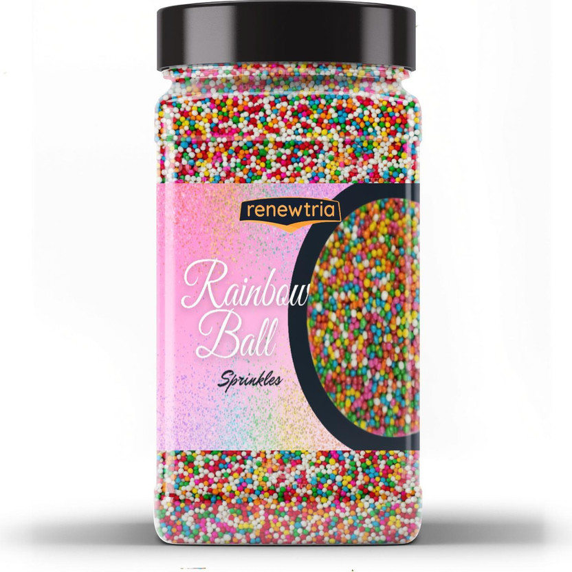 RENEWTRIA Rainbow Sugar Sprinklers for cakes (Multicoloured Balls) Sprinkles(200 g)