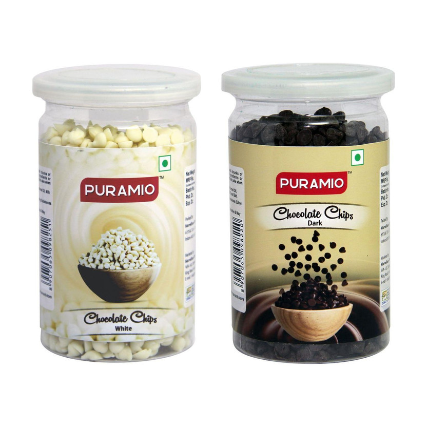 PURAMIO White & Dark Chocolate Chips, 200g Each Chips(400 g, Pack of 2)