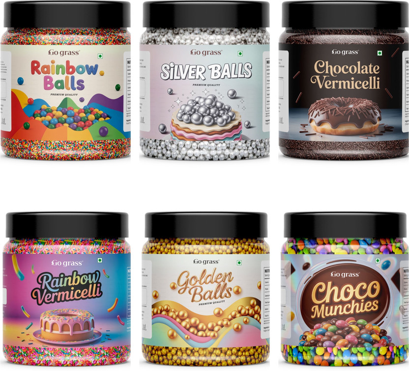 GO GRASS Cake Decorating Set ,Variety of Cake Sprinkles for Cupcakes & More / EACH 80GRAM Sprinkles(480 g, CHOCO, Pack of 6)