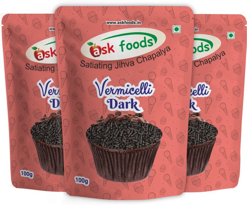 Ask Foods Chocolate Vermicelli Sprinkles Pack of 3 (300g) Sprinkles