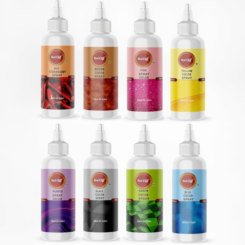 RED CLIFF Premium Edible Spray Color Pack Of 8 | Edible Color Ideal For Cake Decoration | Glitters(800 g, Pack of 8)